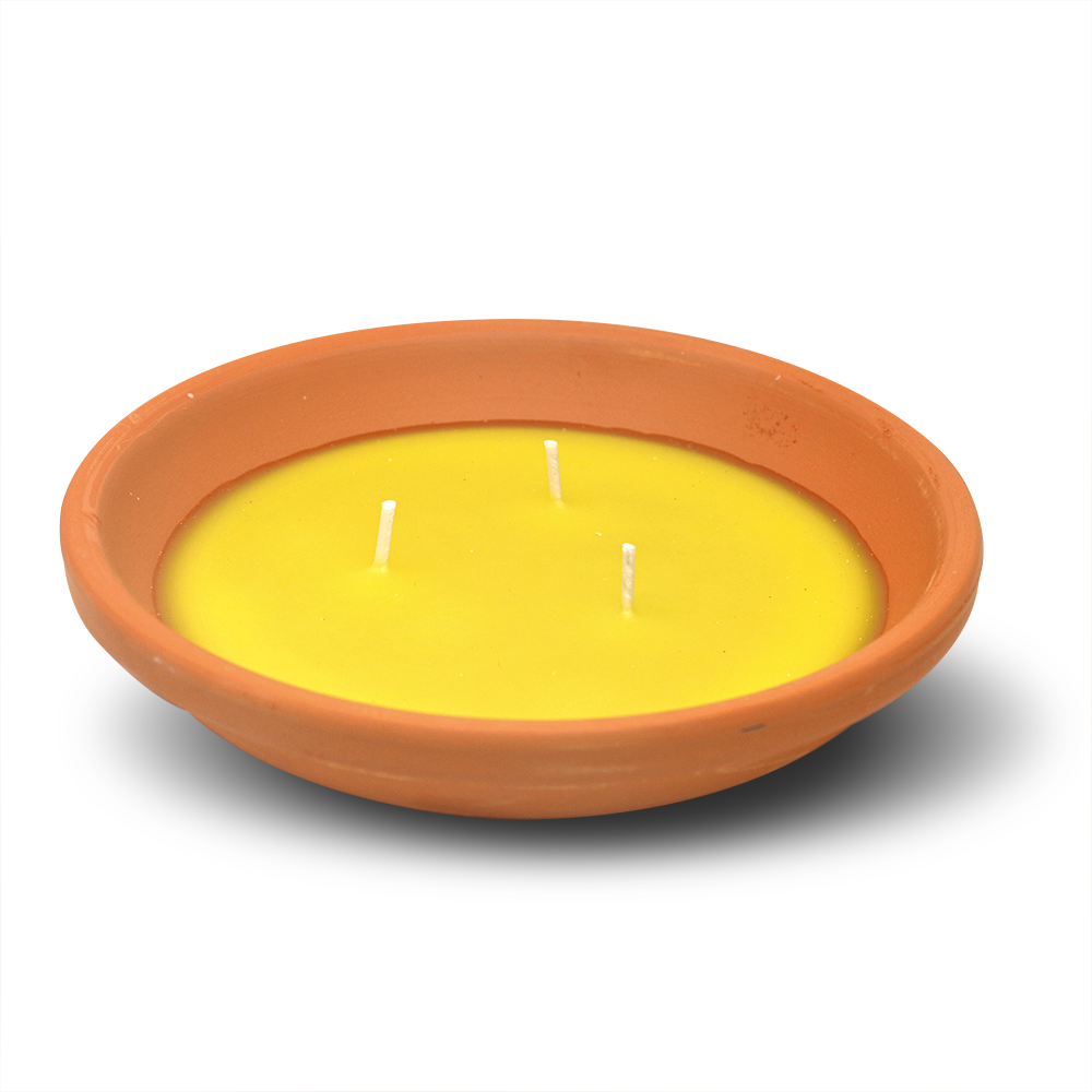 Citronella candle in terracotta pot