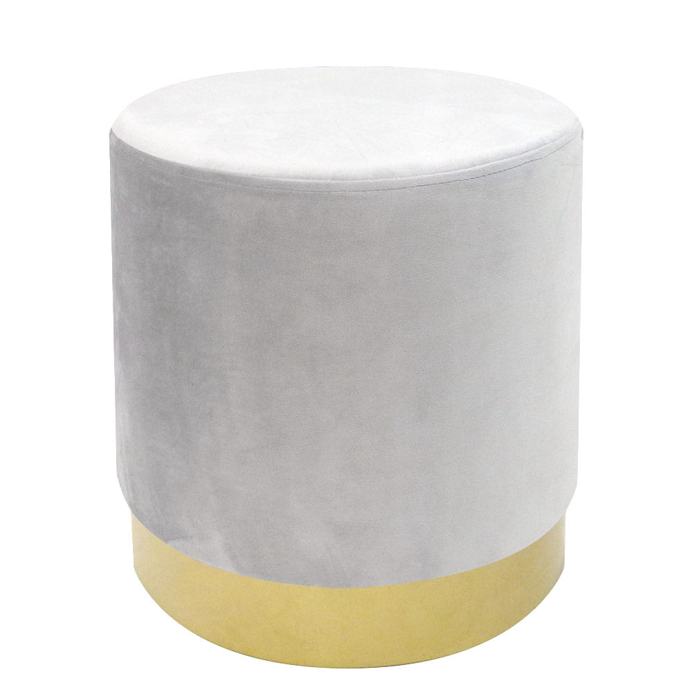 Round pouf in light gray velvet