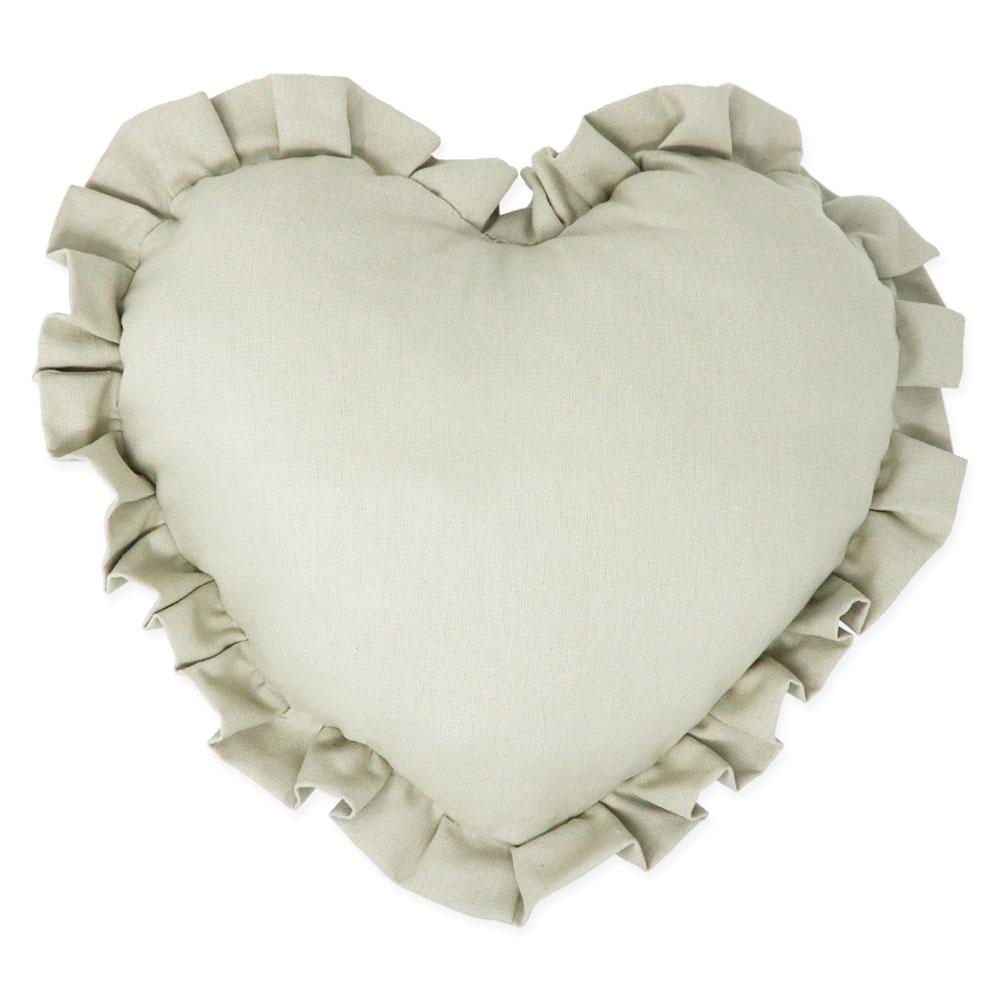 Heart cushion with dove gray ruffles