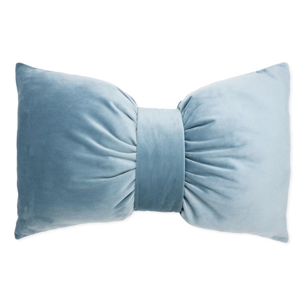 Bow cushion in Powder Blue velvet