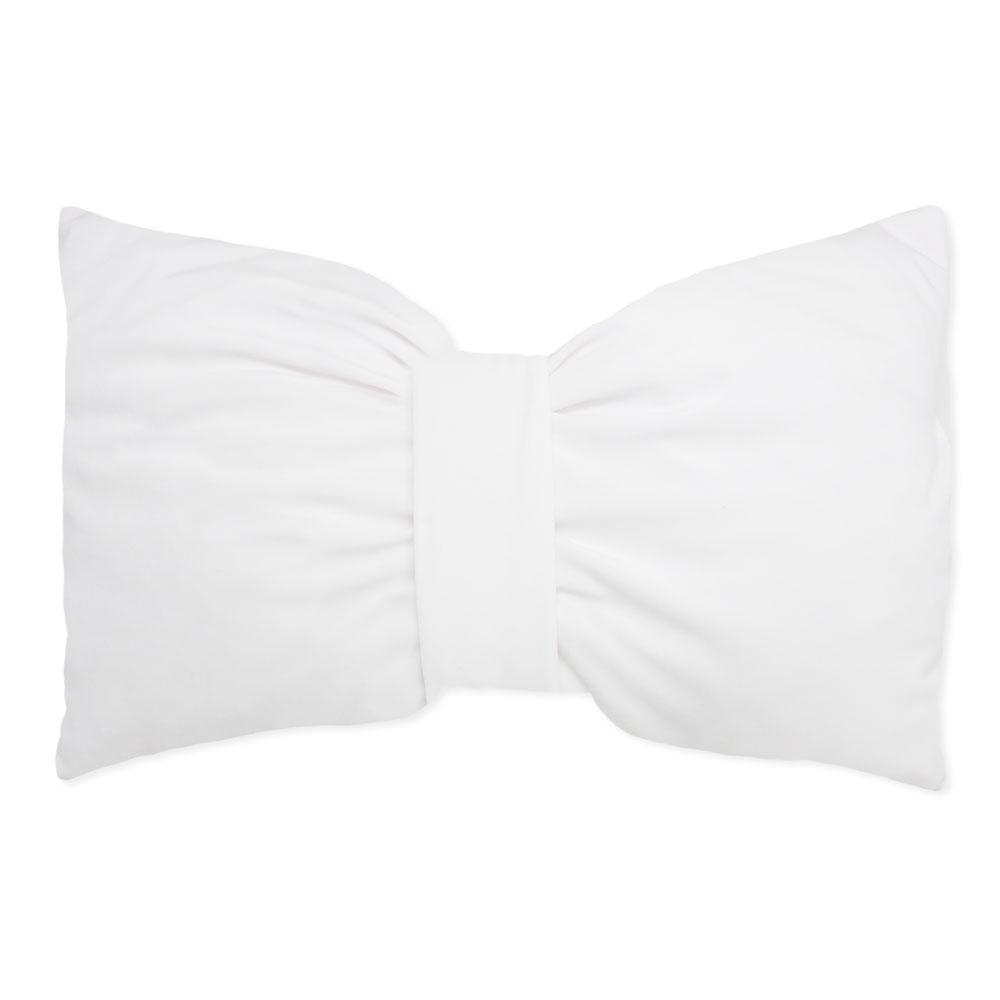 Bow cushion in white velvet