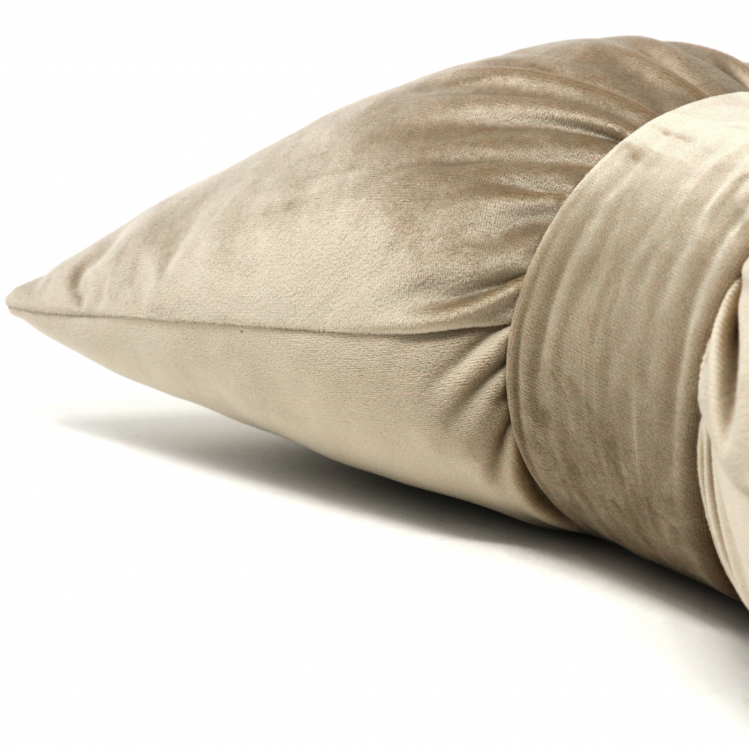 Bow cushion in dove gray velvet