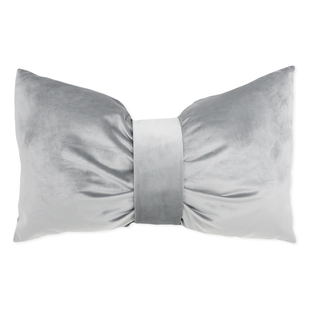 Bow cushion in gray velvet