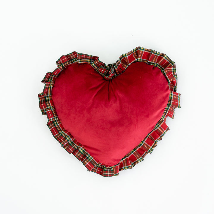 Velvet Heart Cushion with Tartan border