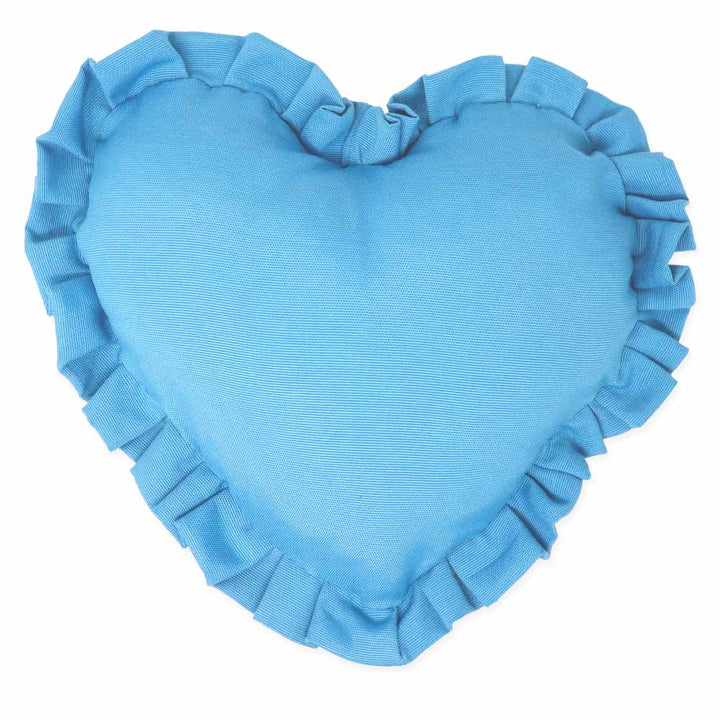 Heart cushion with light blue ruffles