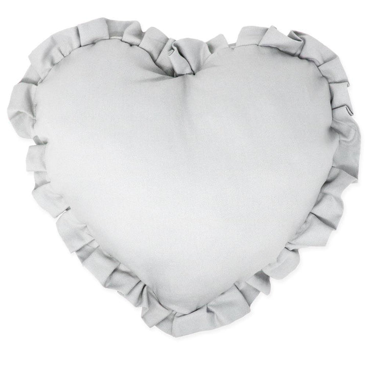 Heart cushion with gray ruffles