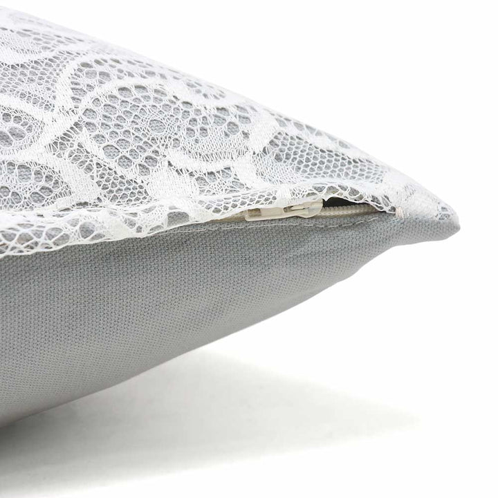 Cushion with embroidered lace Grey