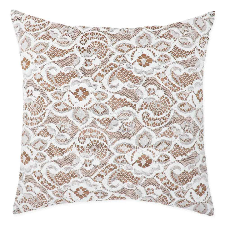 Cushion with brown embroidered lace