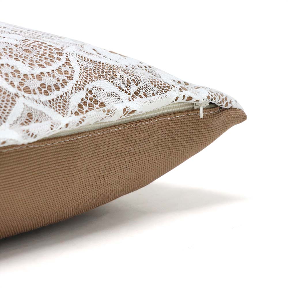 Cushion with brown embroidered lace
