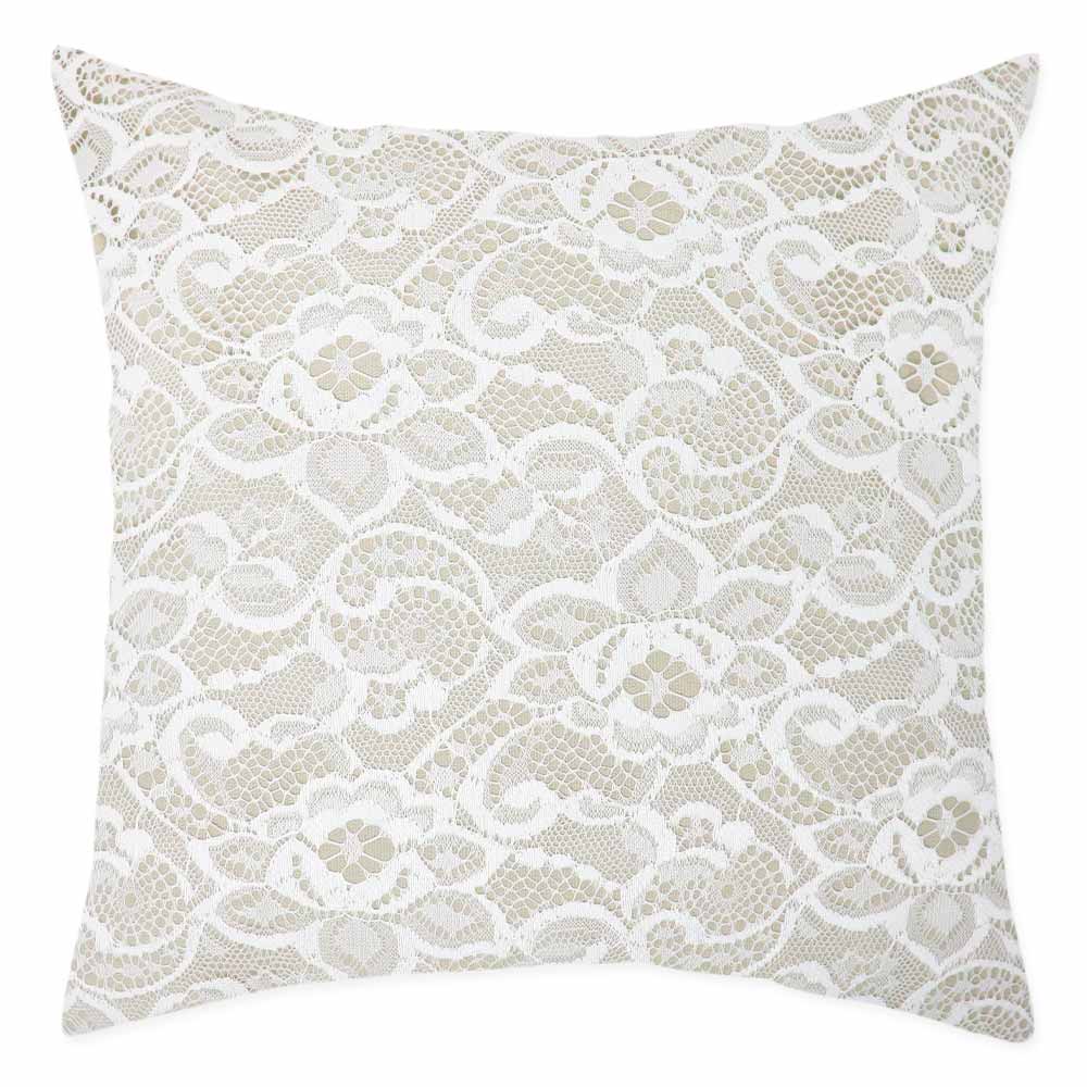 Cushion with dove gray embroidered lace