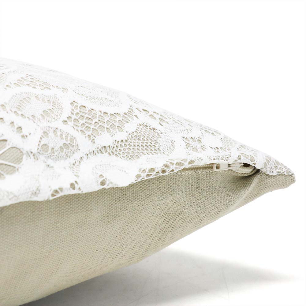 Cushion with dove gray embroidered lace