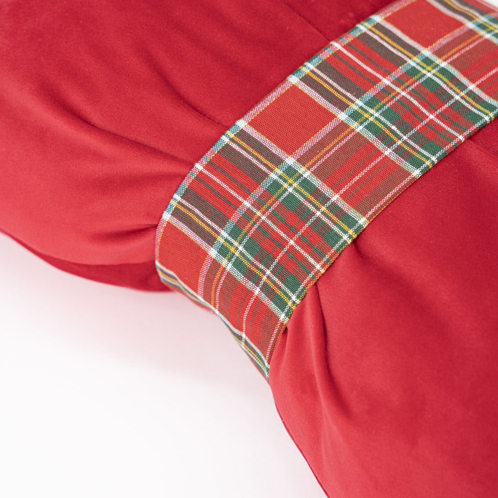 Velvet Bow Cushion with Tartan detail
