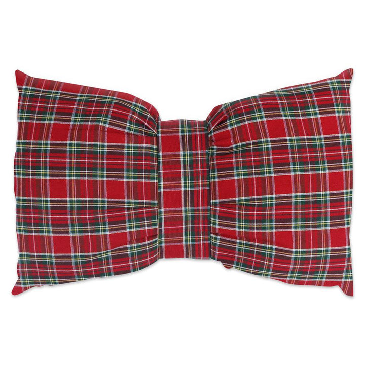 Red Christmas Tartan Bow Cushion