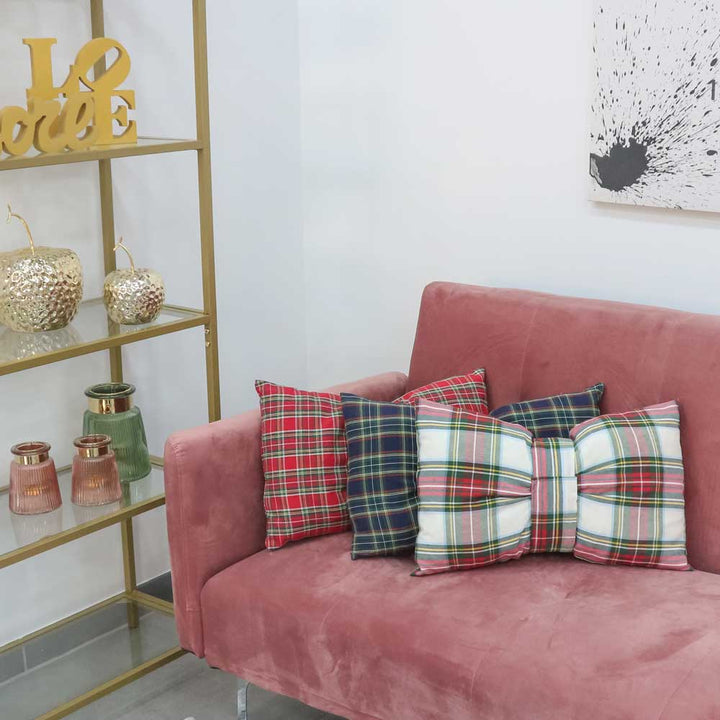 Red Christmas Tartan Bow Cushion