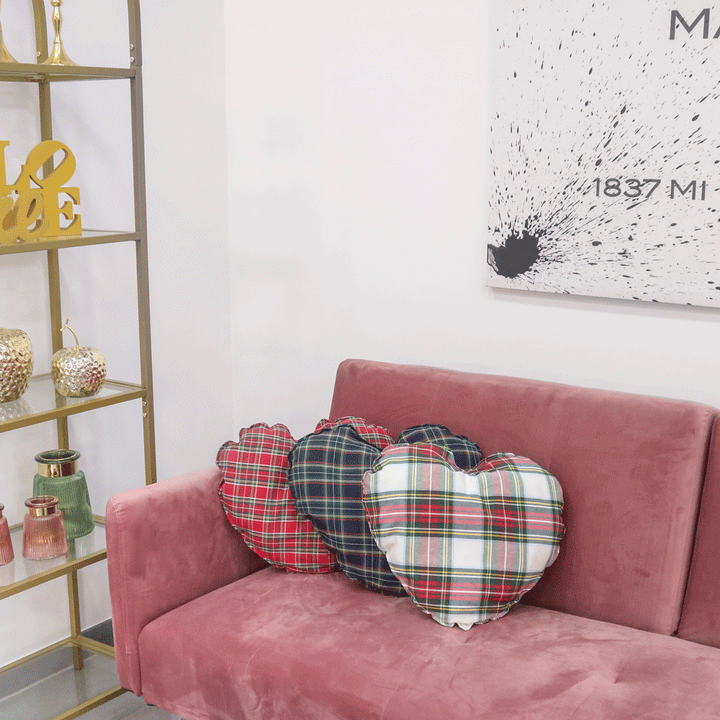 Tartan Heart Christmas Cushion