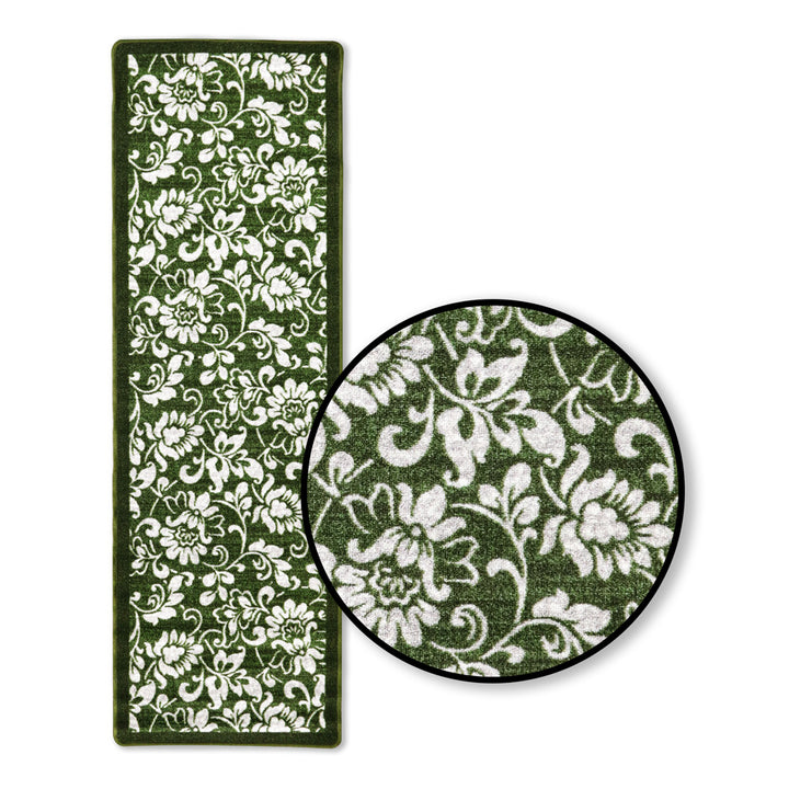 Green floral non-slip kitchen mat