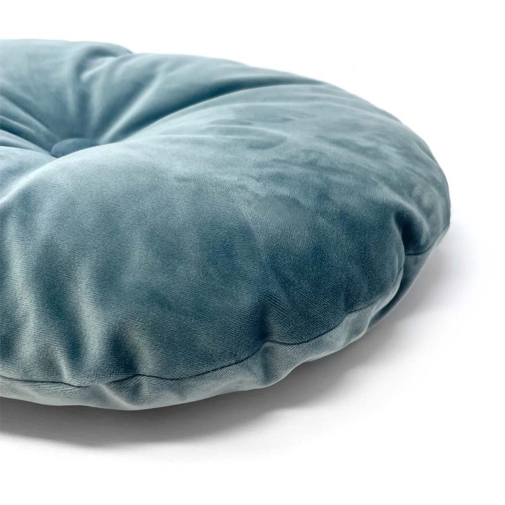 Oval cushions in powder blue velvet
