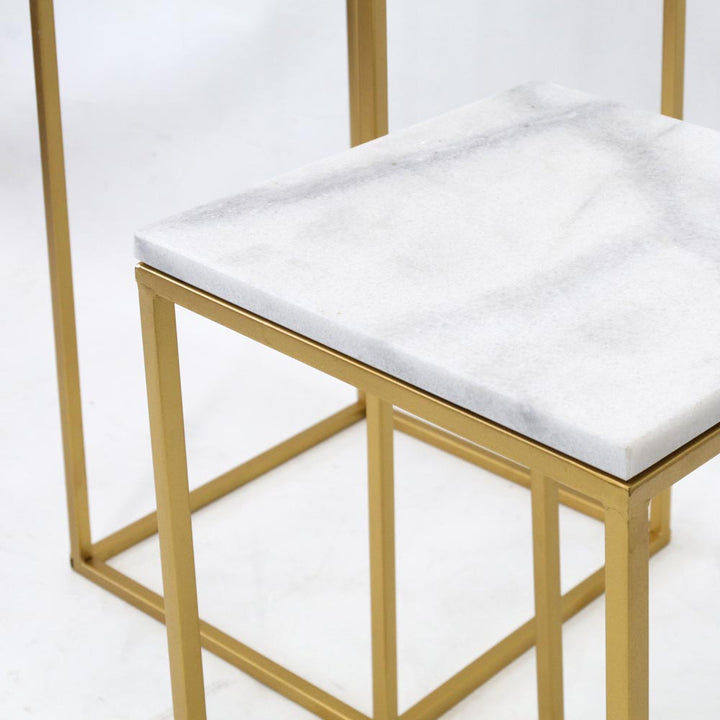 Set 2 Tavolini quadrati in marmo con struttura in ferro