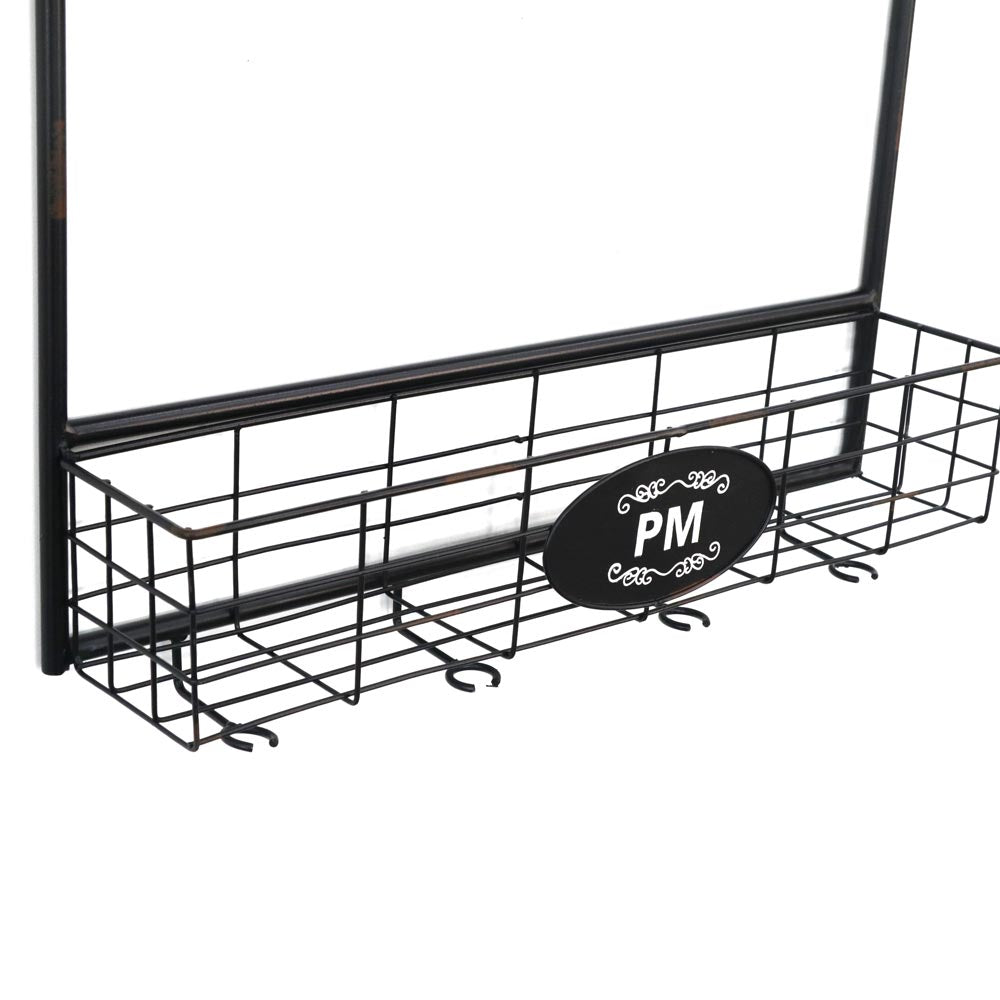 Metal wall shelf with 8 hangers and 4 glass holders