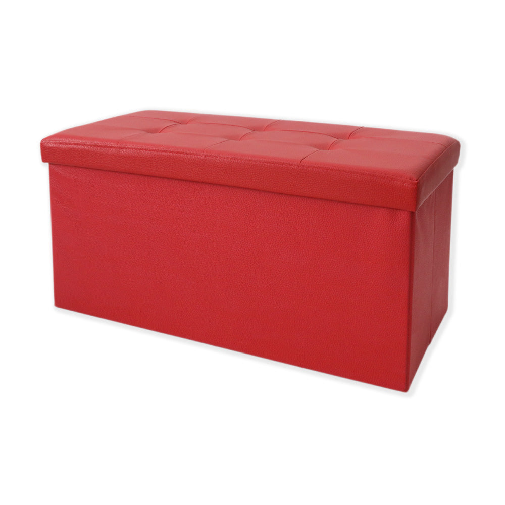 Red Faux Leather Storage Pouf