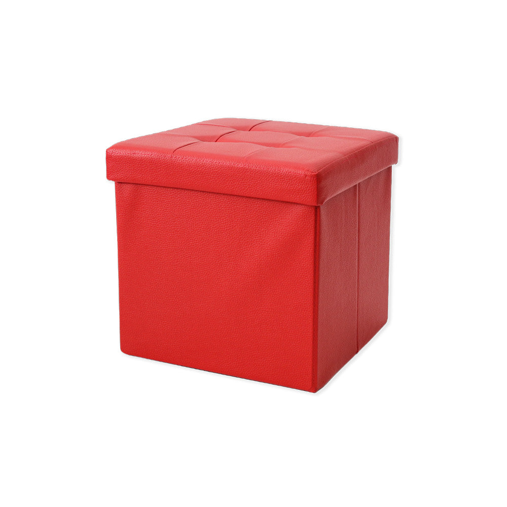 Red Faux Leather Storage Pouf