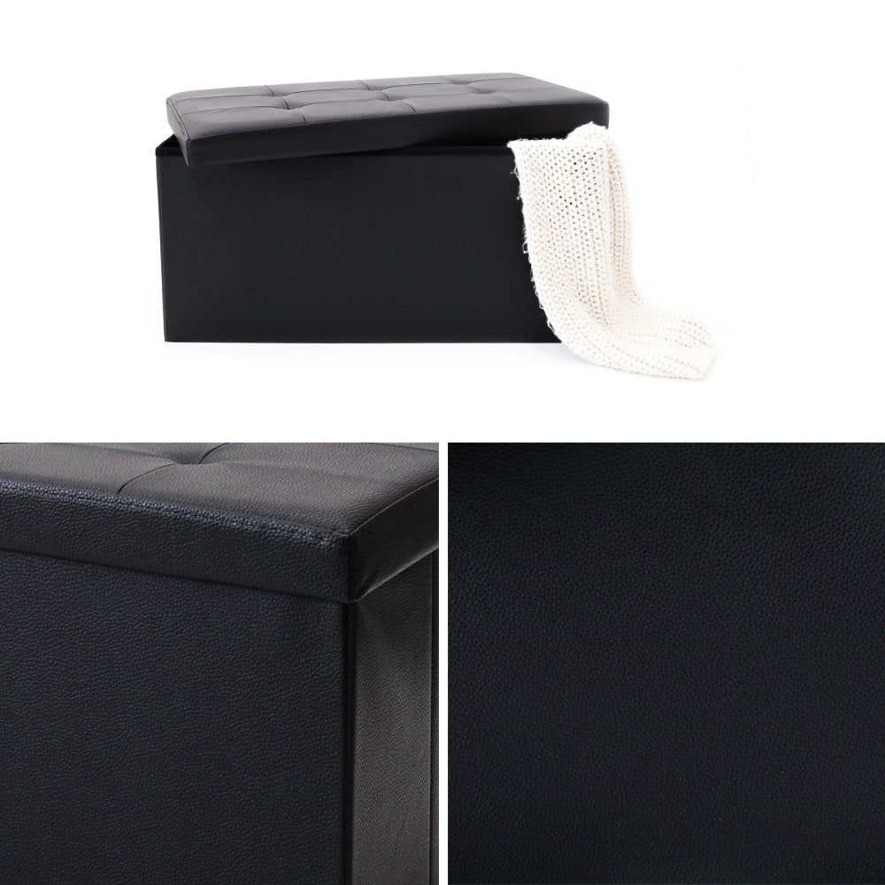 Black Faux Leather Storage Pouf