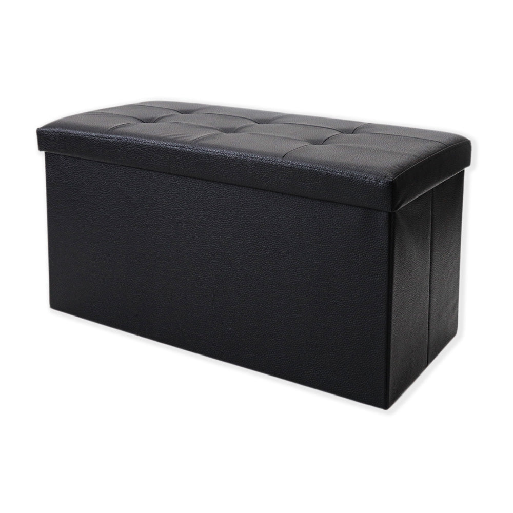 Black Faux Leather Storage Pouf